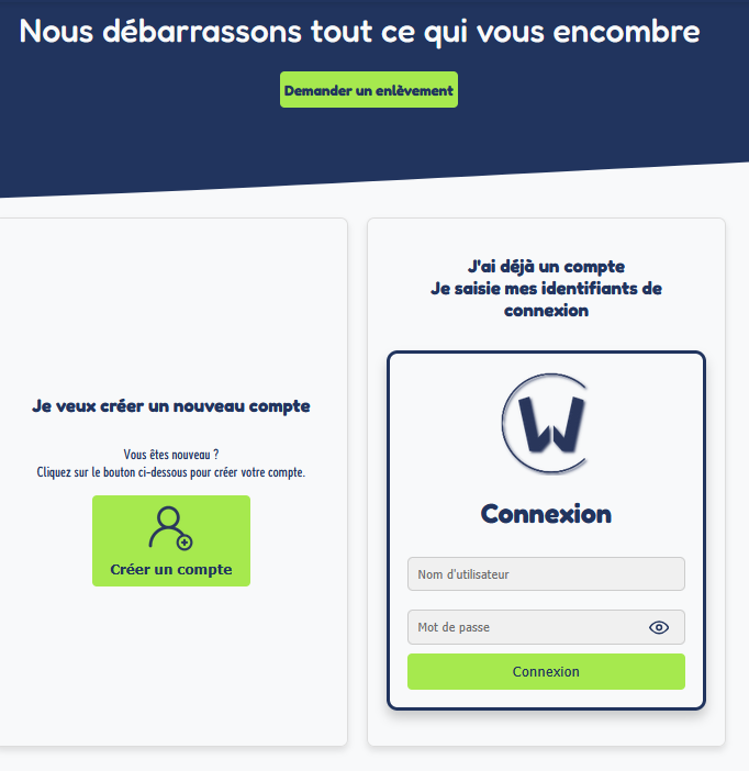 Page d'inscription WAWAWASTE